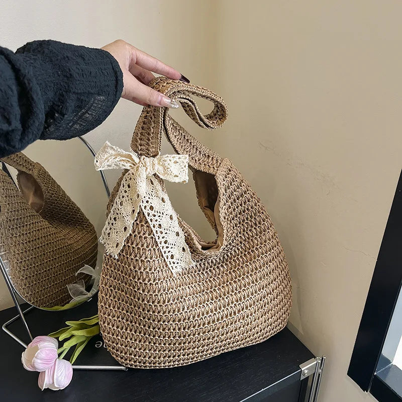 Women's Woven Straw Tote Bag – Large Beach Shoulder Handbag