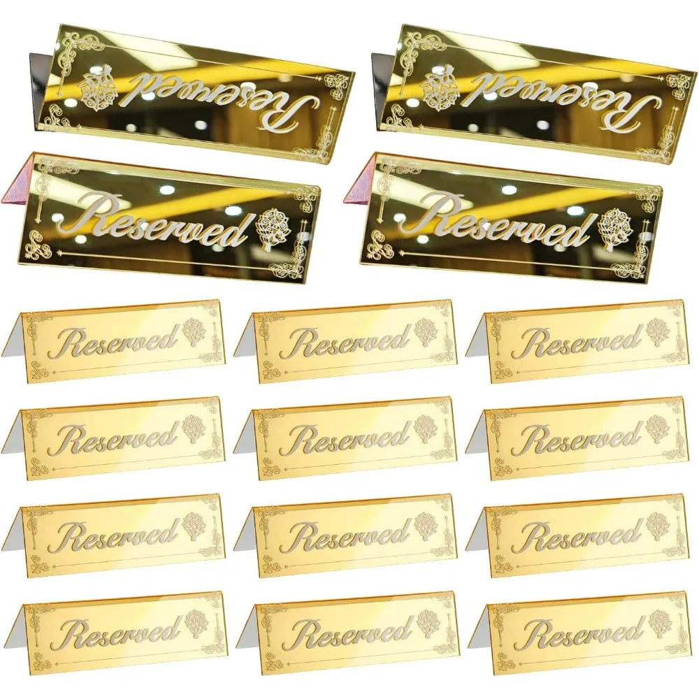16 Gold Acrylic Reserved Table Signs – Wedding & Party