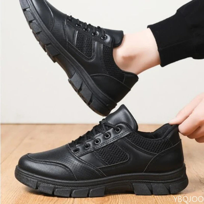 YBQJOO Men's Casual Lace-Up Work Shoes – Anti-Slip Rubber Sole