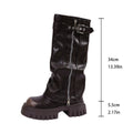 Women's Knee-High Biker Boots – Platform Belt Buckle Winter