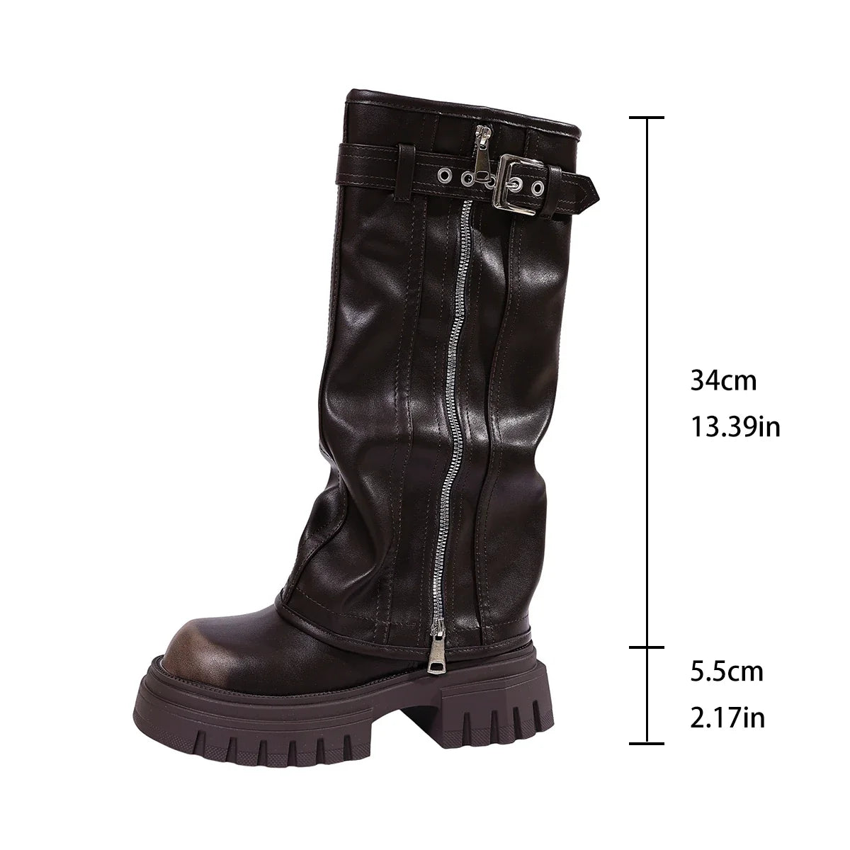 Women's Knee-High Biker Boots – Platform Belt Buckle Winter