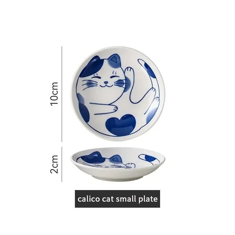 Japanese Cat Ceramic Dipping Dish | Soy Sauce & Seasoning Bowl