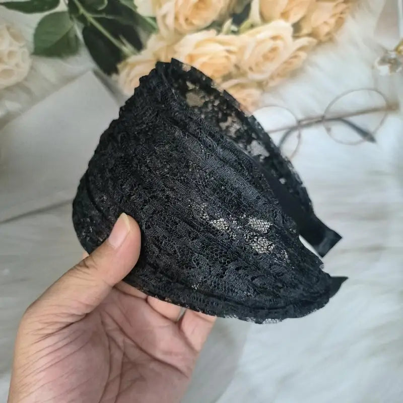 Flower Lace Mesh Wide Headband for Women – Korean Style