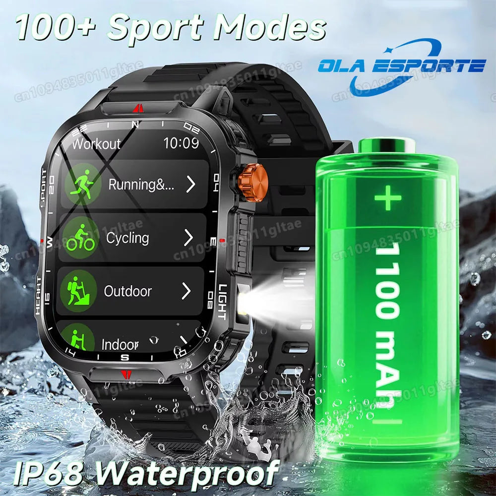 Military Outdoor Smart Watch Men S GPS Tracker Flashlight Bluetooth