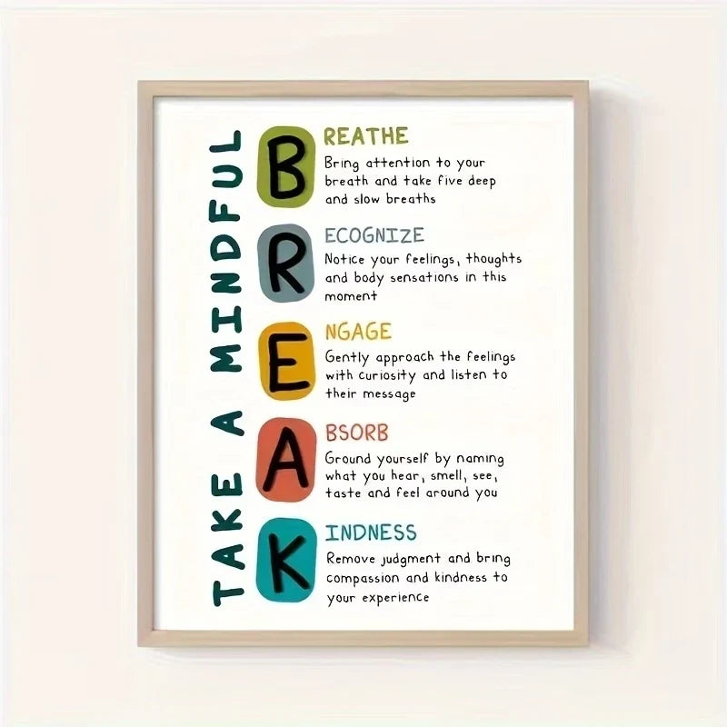 Mindful Breathing Inspirational Quote Canvas Wall Art Print