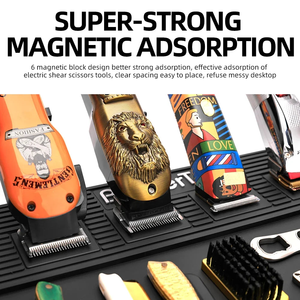 Magnetic Barber Tool Storage Mat – 3/6 Grid Rubber Tray
