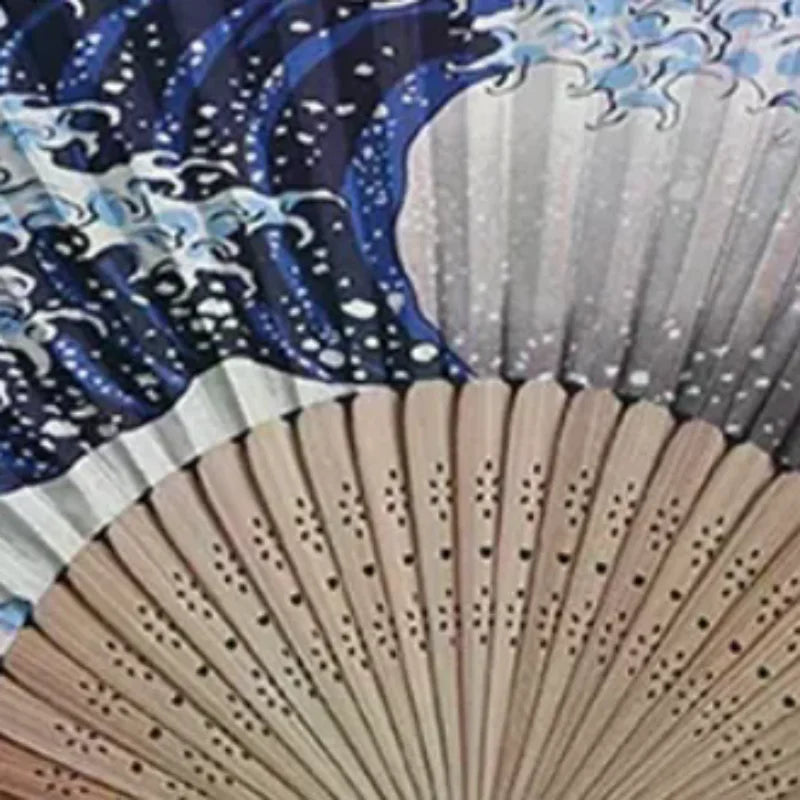 Japanese Folding Fan Handmade Decorative Kanagawa Wave Foldable