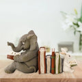 Elephant & Rabbit Reading Bookend – Resin Animal Statue Decor