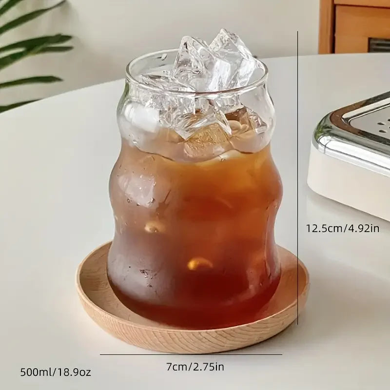 KEMORELA 500ml Heat-Resistant Striped Glass Tumbler Mug