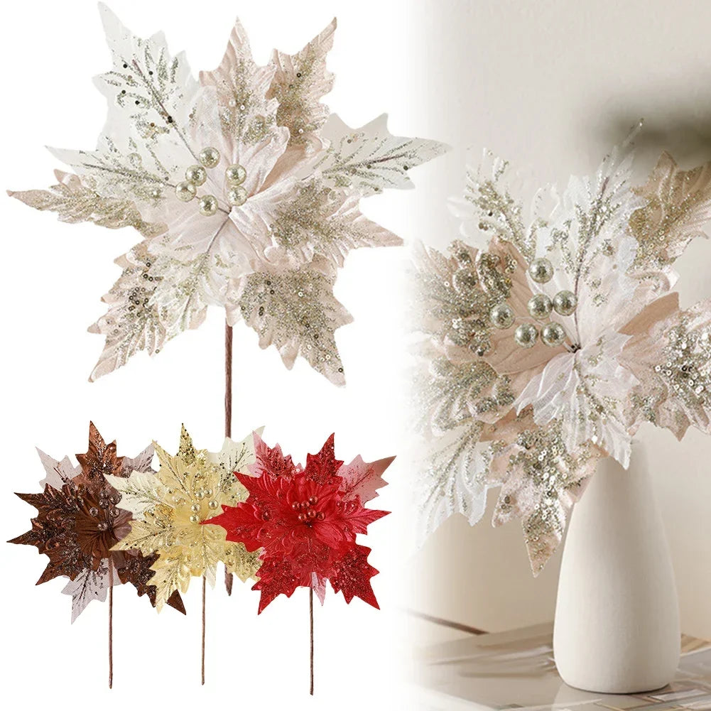 Glitter Simulated Christmas Flower Tree Decoration 30×35cm