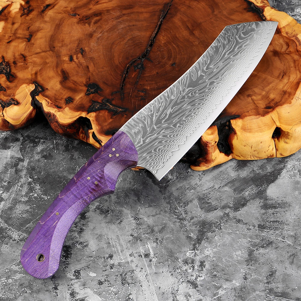 XITUO 7-Inch Damascus Santoku Knife – Purple Wood Handle