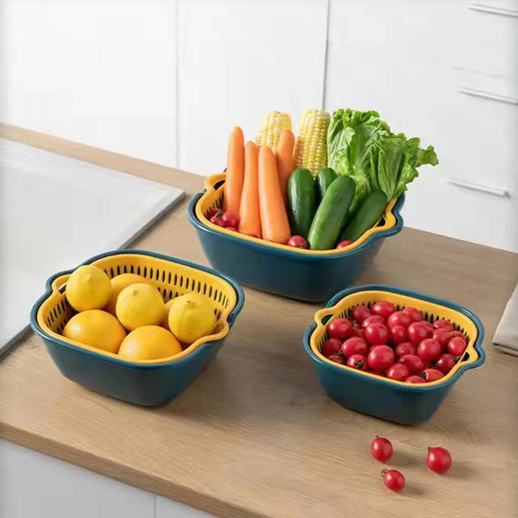 Stackable Vegetable Washing Strainer & Drain Basket Set