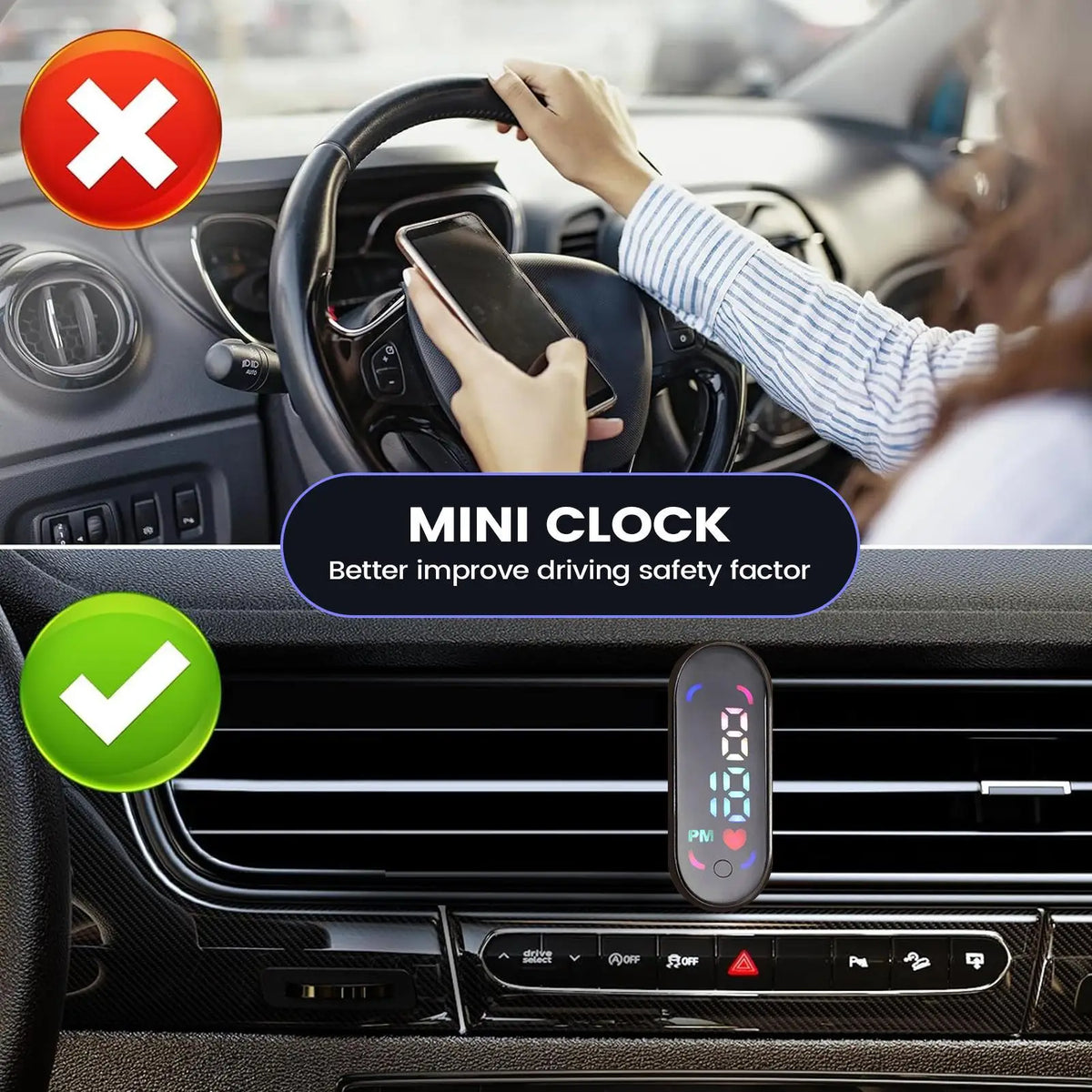 Waterproof Mini LED Digital Car Clock | Adhesive Dashboard Clock