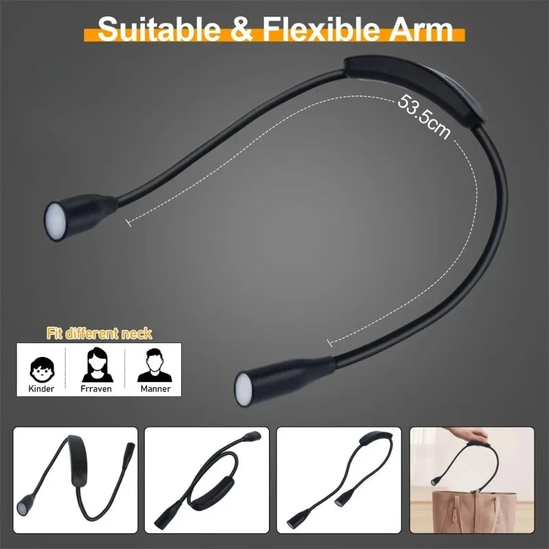 LED Neck Reading Light – 360° Flexible Arm, Battery Powered