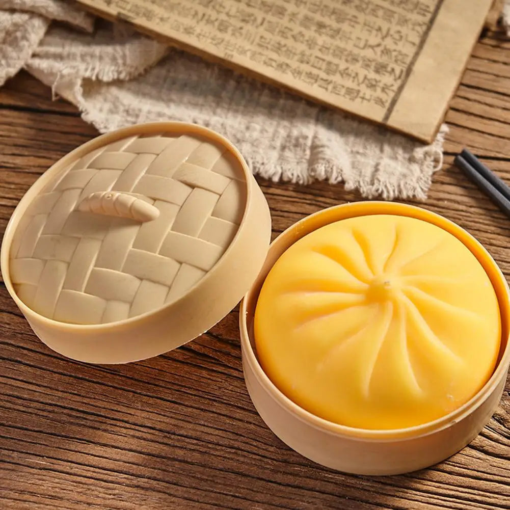 Dumpling Squishy Fidget Toy – Baozi Squeeze Ball & Steamer
