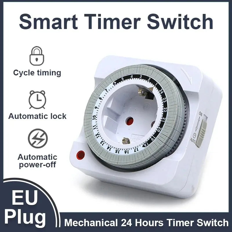 24-Hour Mechanical Cycle Timer Switch EU Plug | Indoor Socket