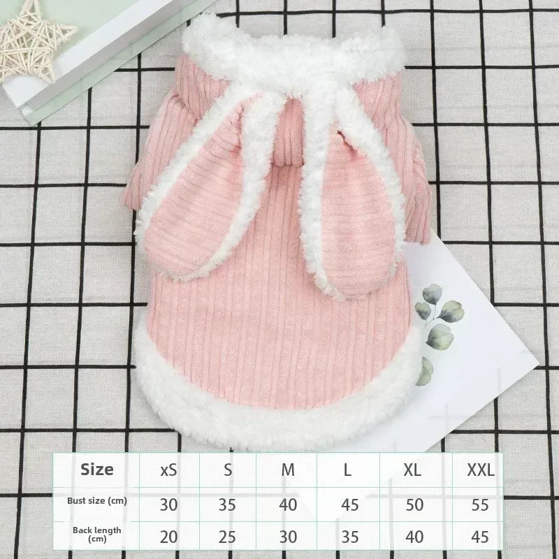 Winter Rabbit Ear Teddy Bear Dog Cat Clothes Warm Comfortable Elastic