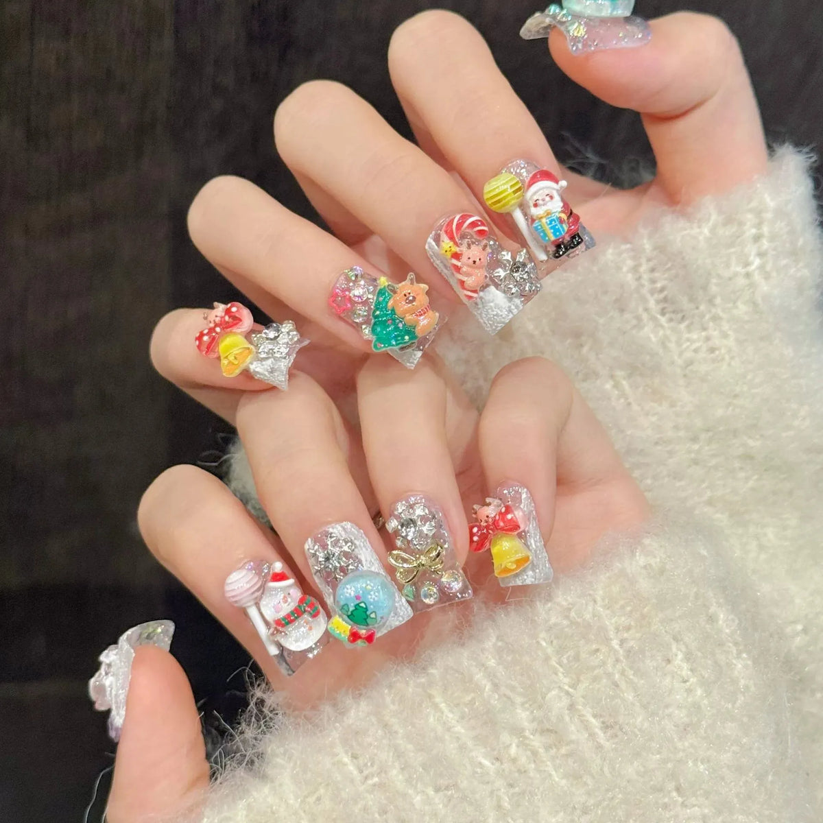 Christmas Press On Nails 10pcs | 3D Cartoon Duckbill Fake Nails