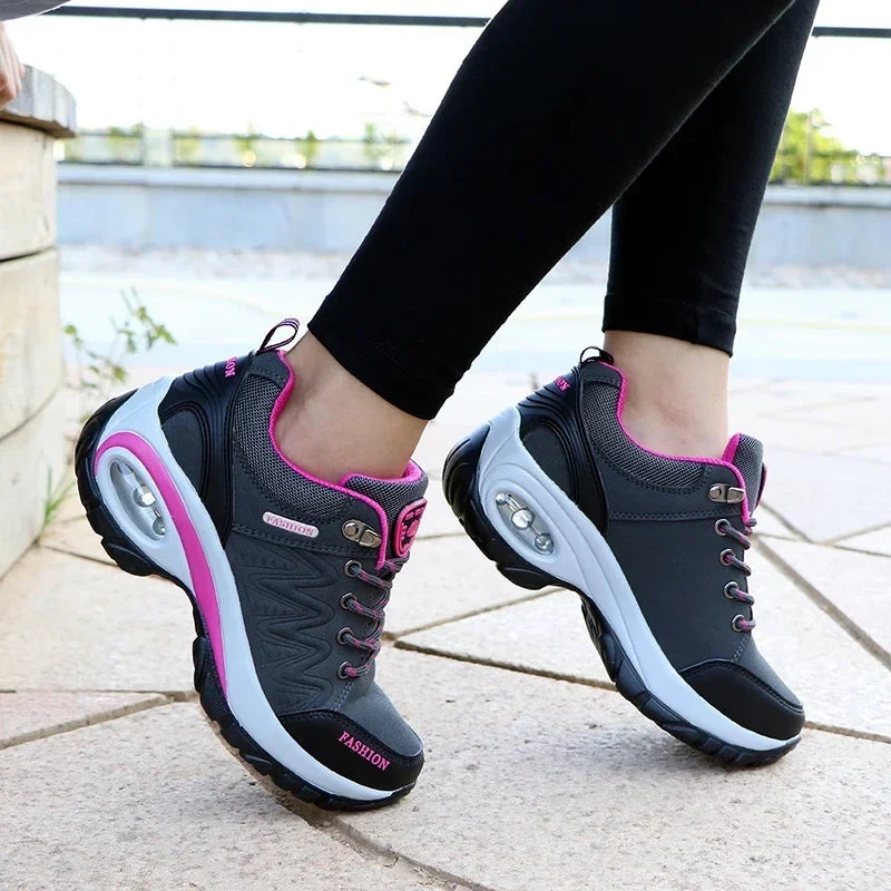 Women's Wedge Hiking Sneakers – Lace-Up Outdoor Training Shoes