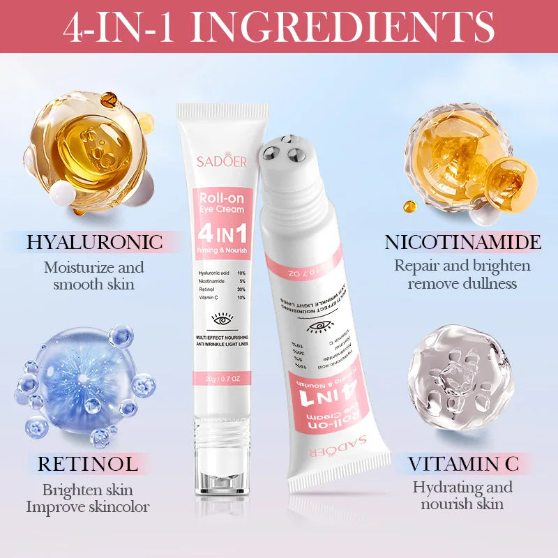 SADOER 4-in-1 Roll-On Eye Cream | Retinol, Vitamin C & Niacinamide