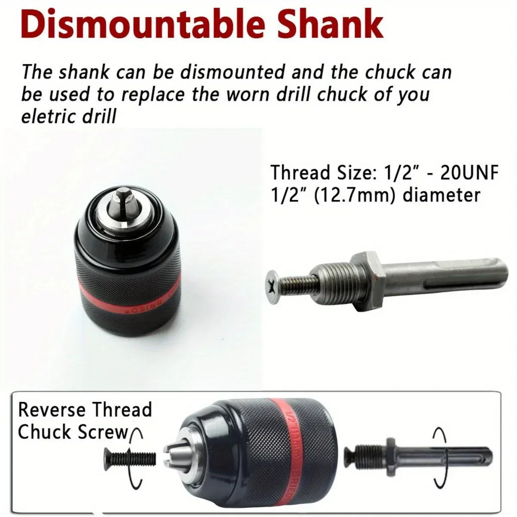 2–13mm Keyless Drill Chuck – Hex, SDS & Square Adapter
