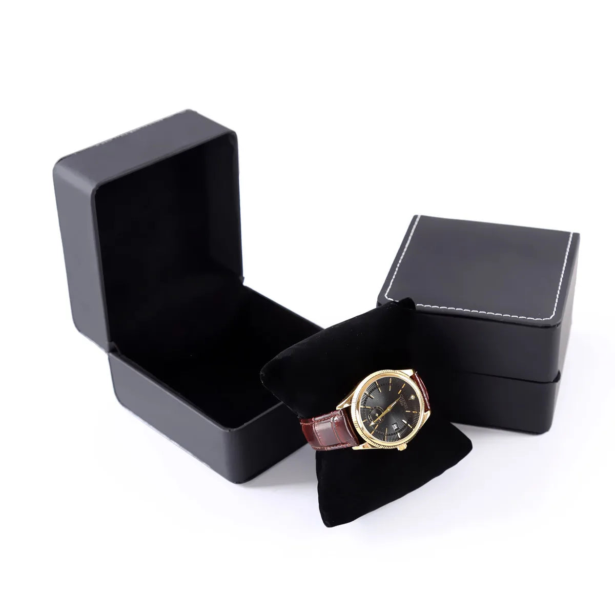 PU Leather Watch Box Rounded Corners Frosted Men's Storage Organizer