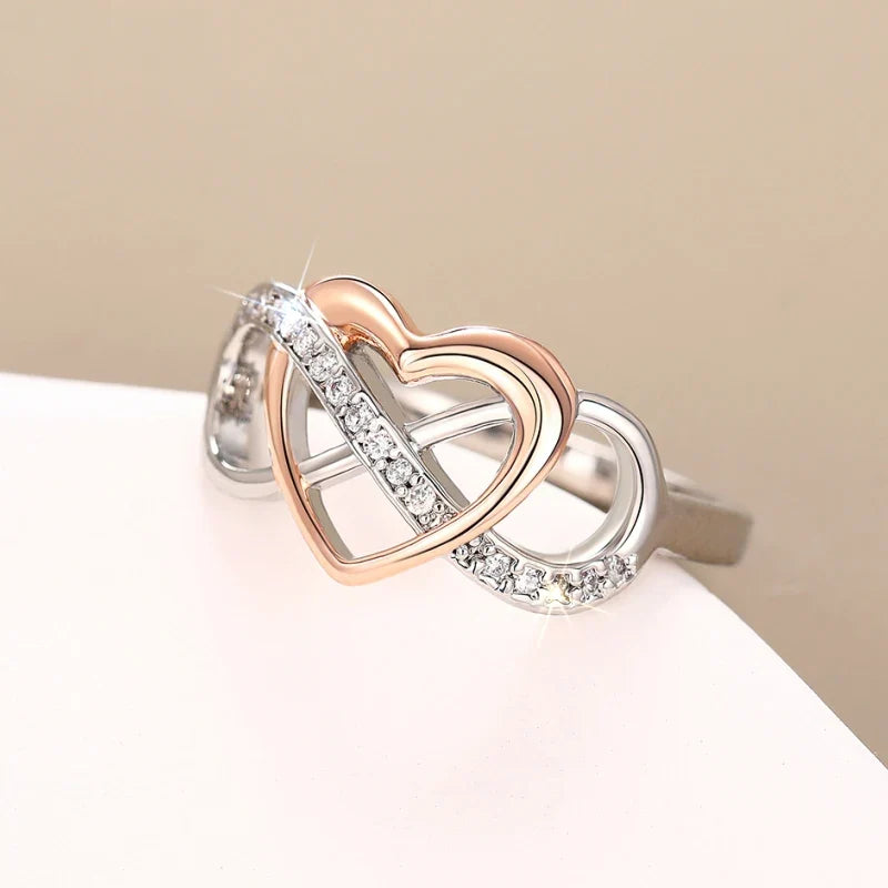 Huitan Two-Tone Cubic Zirconia Wedding Band Ring for Women