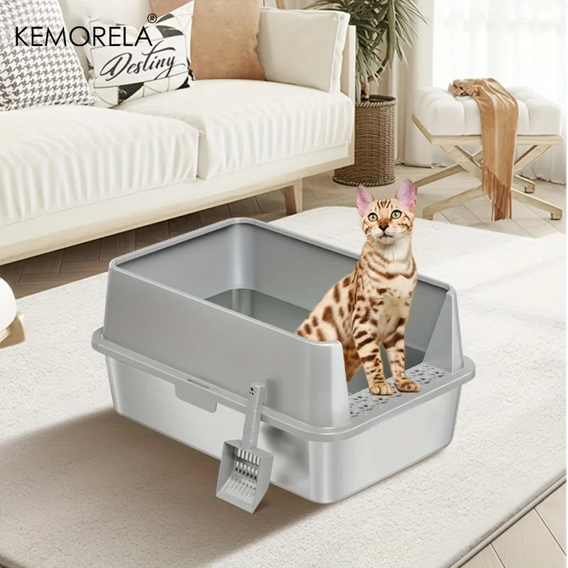 KEMORELA XL Stainless Steel Cat Litter Box with Lid & Scoop
