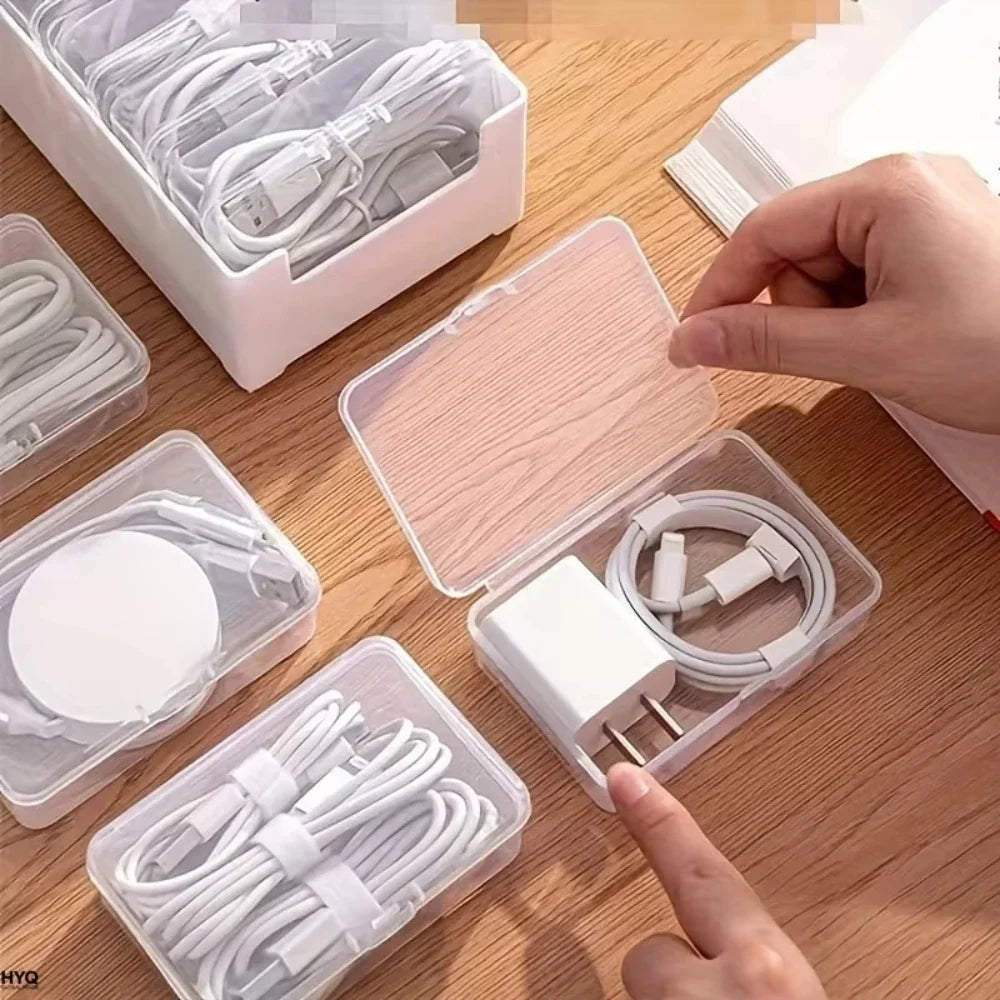 Desktop Cable Organizer – 7 Clear Compartment Boxes & Tray