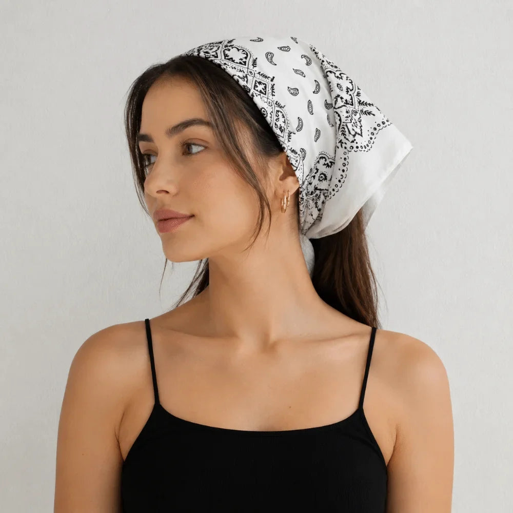 Y2K Cashew Flower Print Square Scarf – Hair Headband Accessory