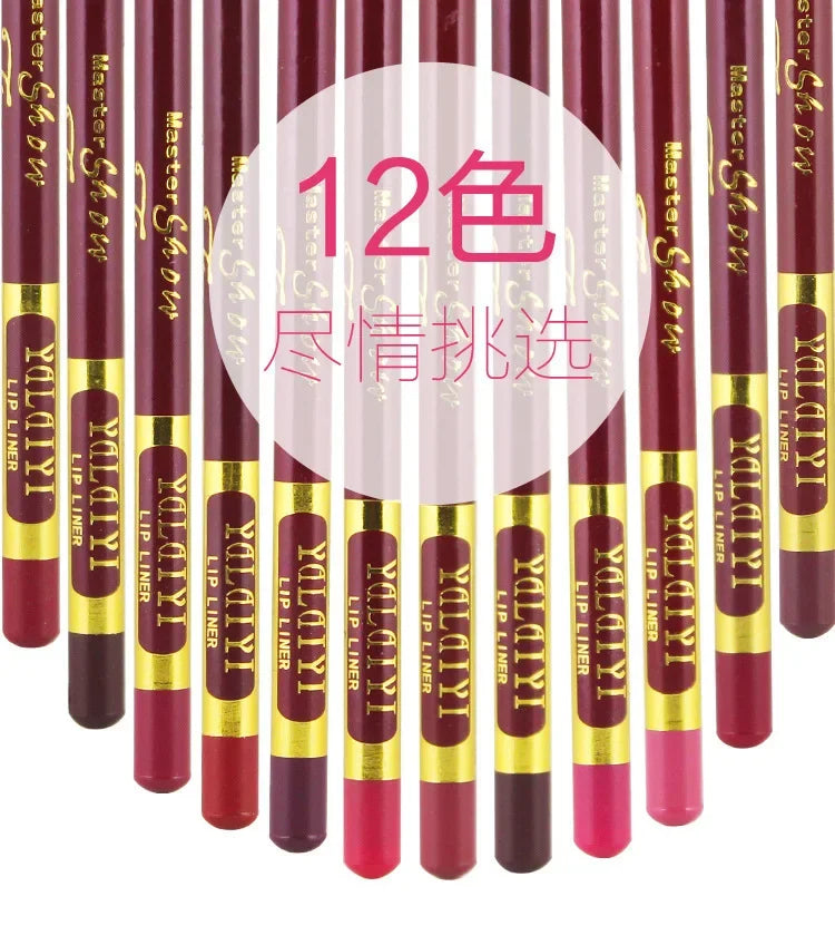 12-Color Waterproof Lip Liner Set | Long-Lasting Foggy Finish