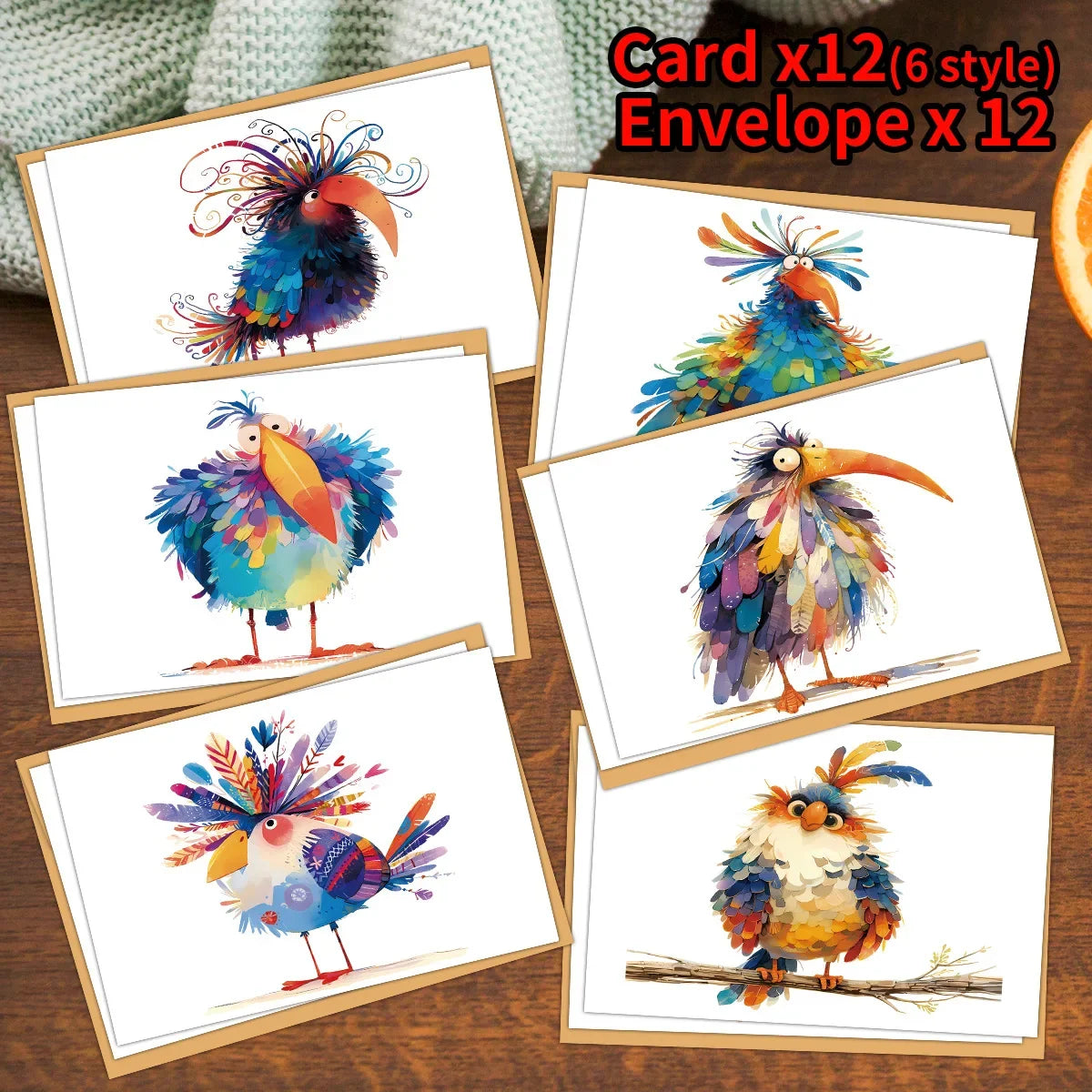 Funny Bird Watercolor Thank-you Card Handwritten Blank Postcards