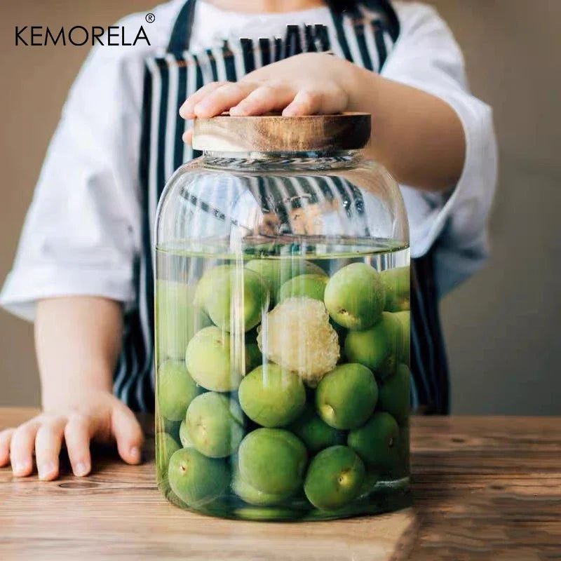 KEMORELA 3L Glass Jar with Acacia Airtight Lid – Food Storage