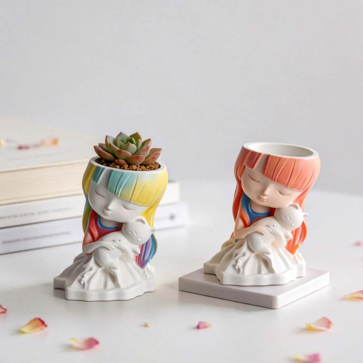 Cat & Girl Flower Pot 3D Silicone Mold | Resin Candle Craft