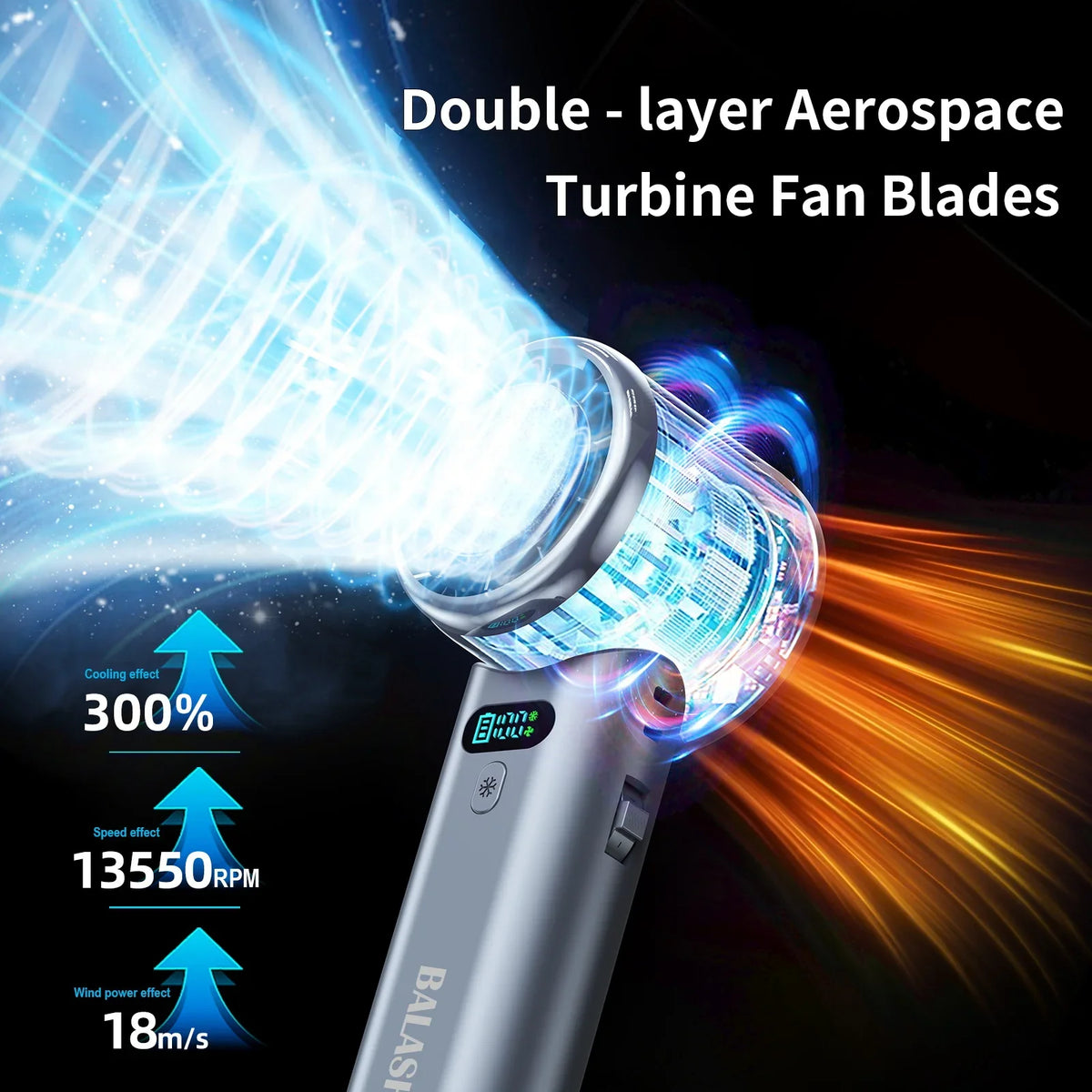 BALASHOV Turbo Handheld Fan – 100 Speeds & 5200mAh Battery