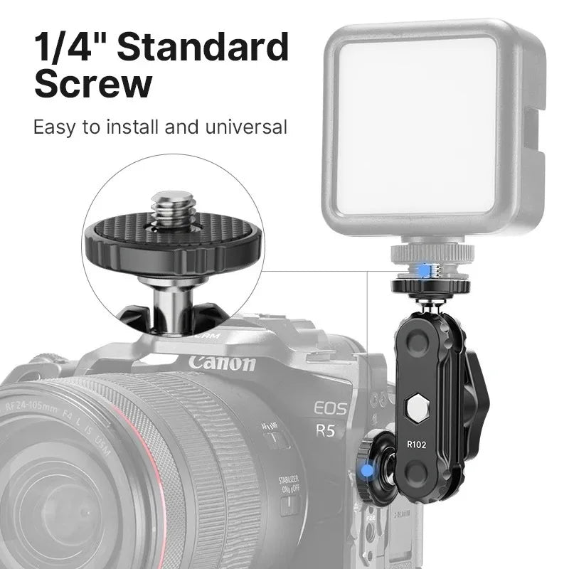 R102 Metal Double Ball Head Magic Arm – 360° 1/4" Mount