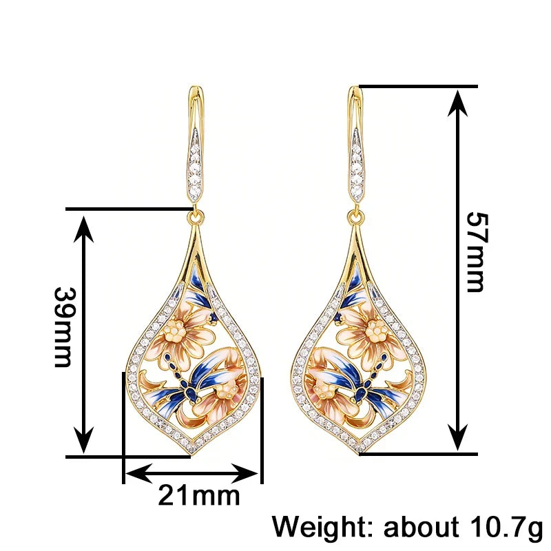 Huitan Flower Drop Earrings – Cubic Zirconia Women's Jewelry