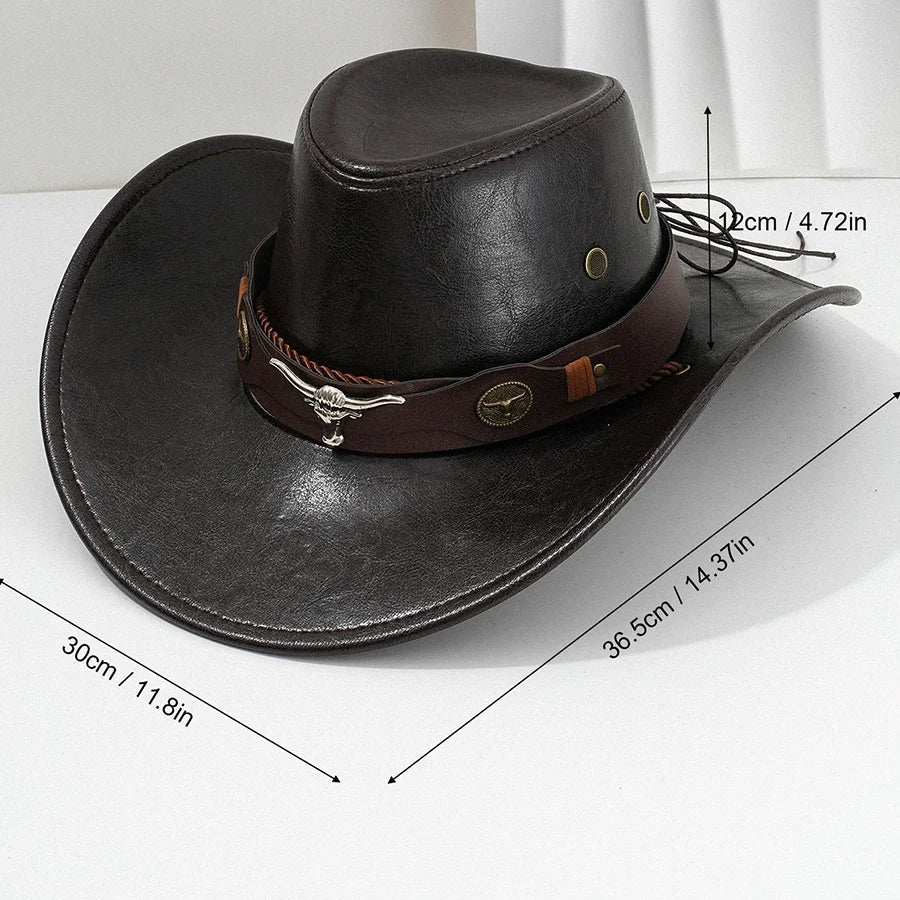 Unisex Vintage Faux Leather Western Cowboy Hat Outdoor Gentleman