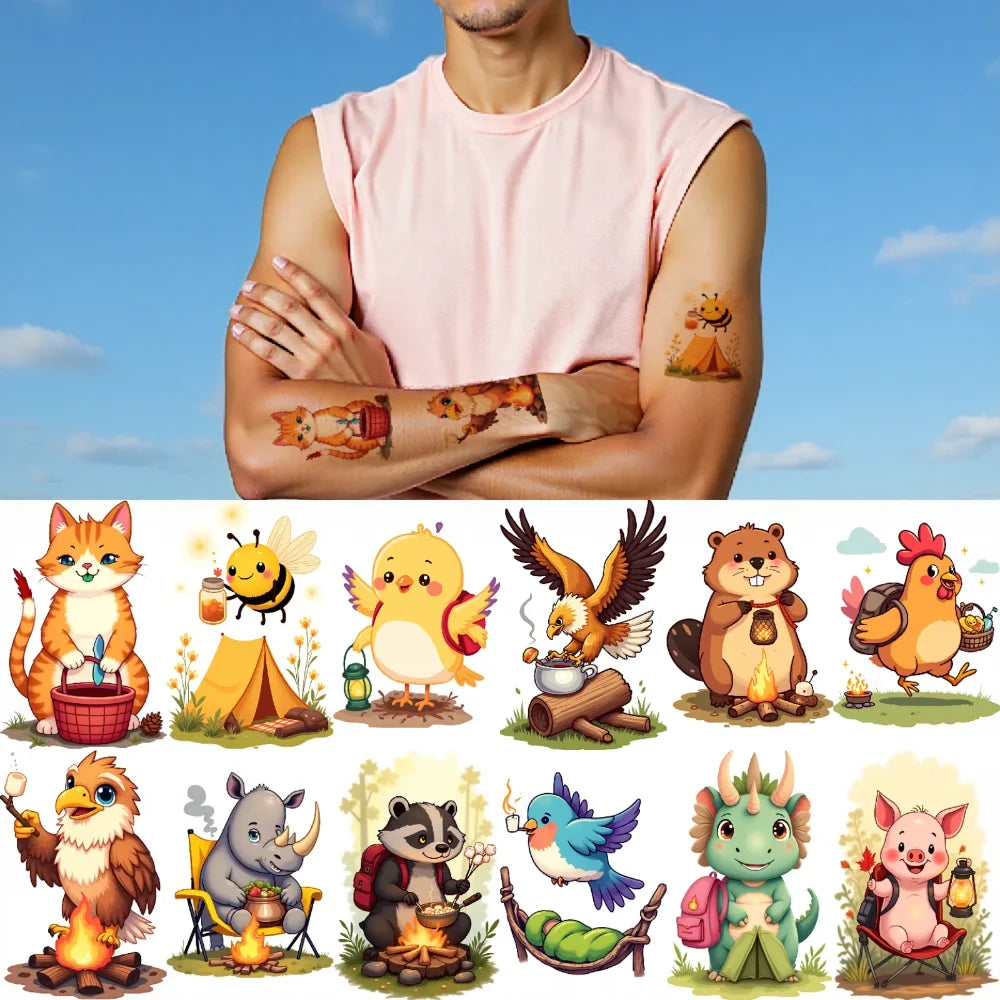 28pcs Waterproof Temporary Tattoo Stickers – Animals & Lanterns