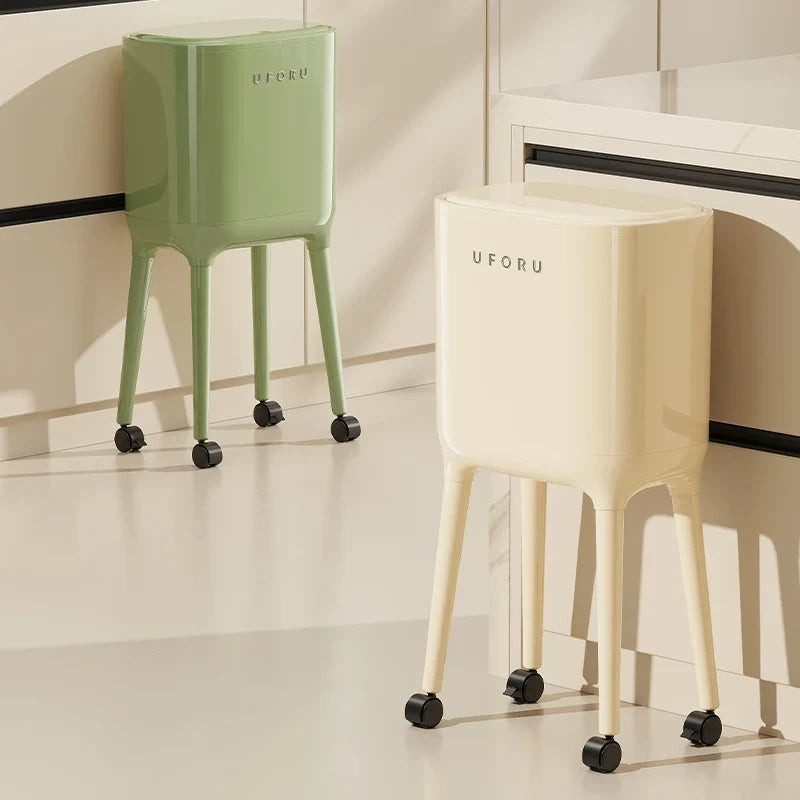 No-bend High-leg Trash Can Press-to-open Lid Large Capacity Oval