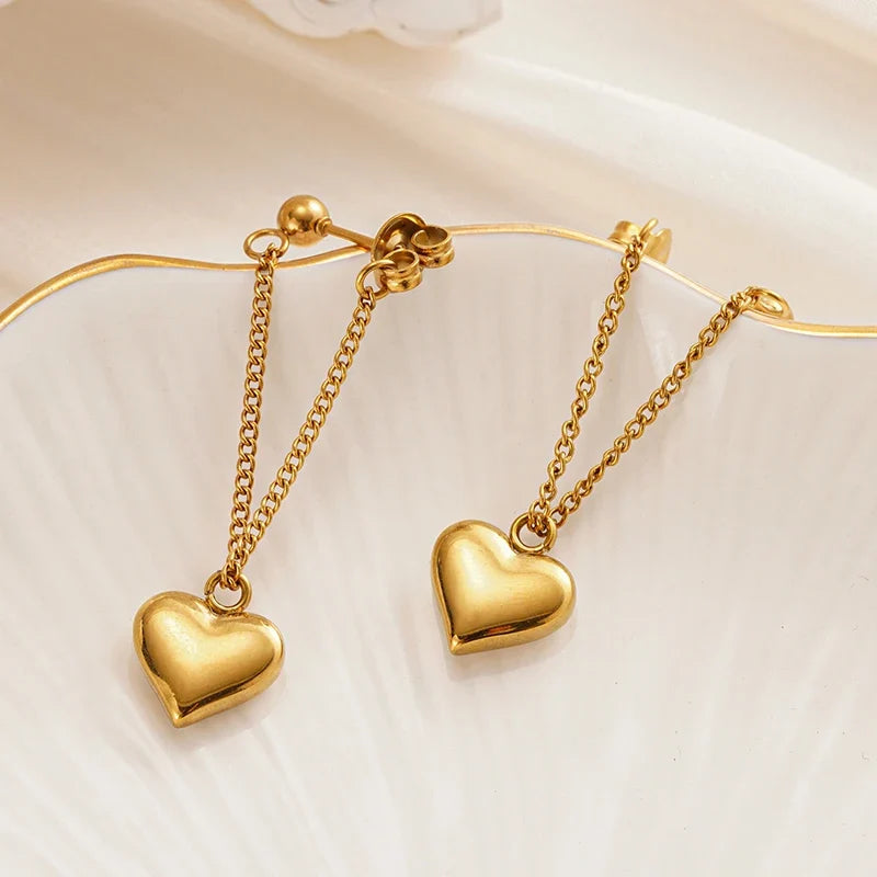 Huitan Heart Drop Earrings – Stainless Steel Women's Jewelry