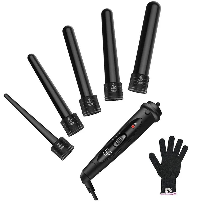 5-in-1 Ceramic Curling Wand Set | Interchangeable Barrels & LED