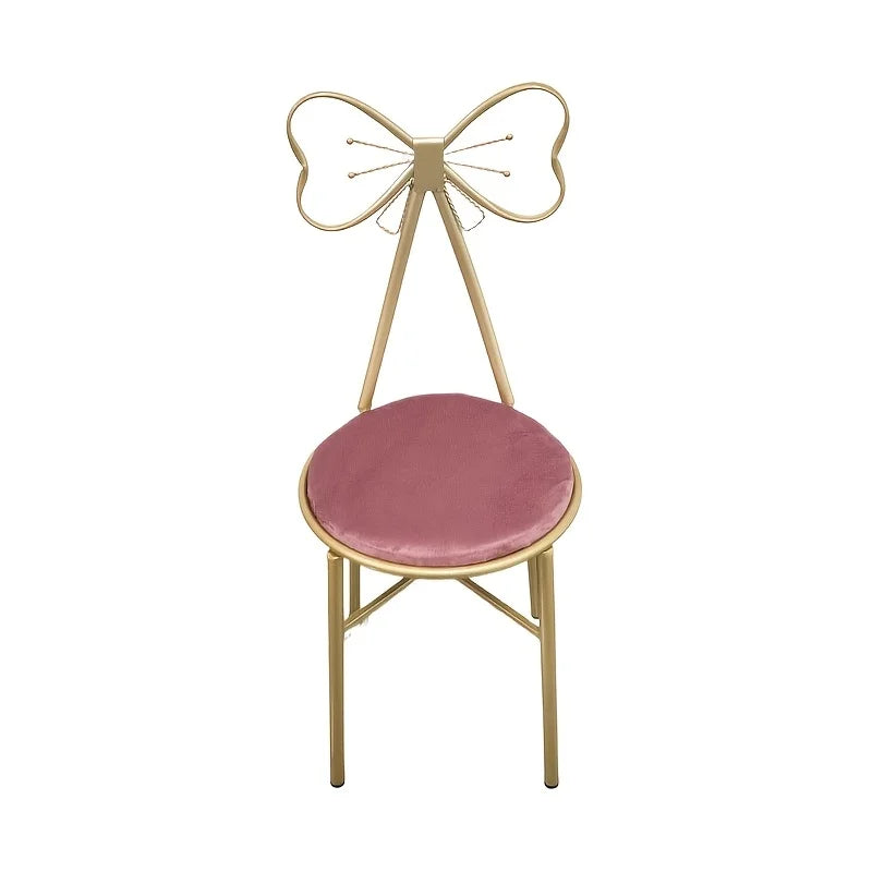 Pink Bow Tie Vanity Makeup Stool – Cushioned Dressing Chair