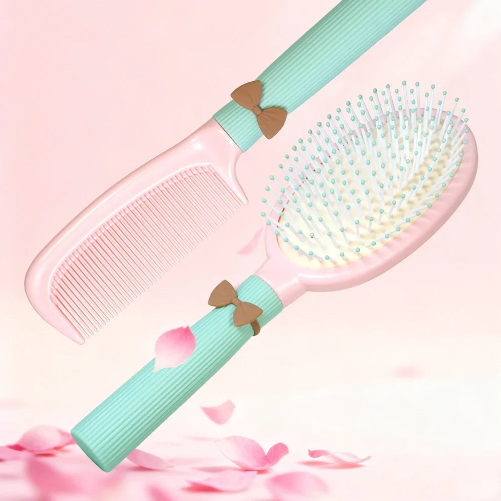 Cute Bow Hair Brush & Comb Set – Air Cushion Duo for Women