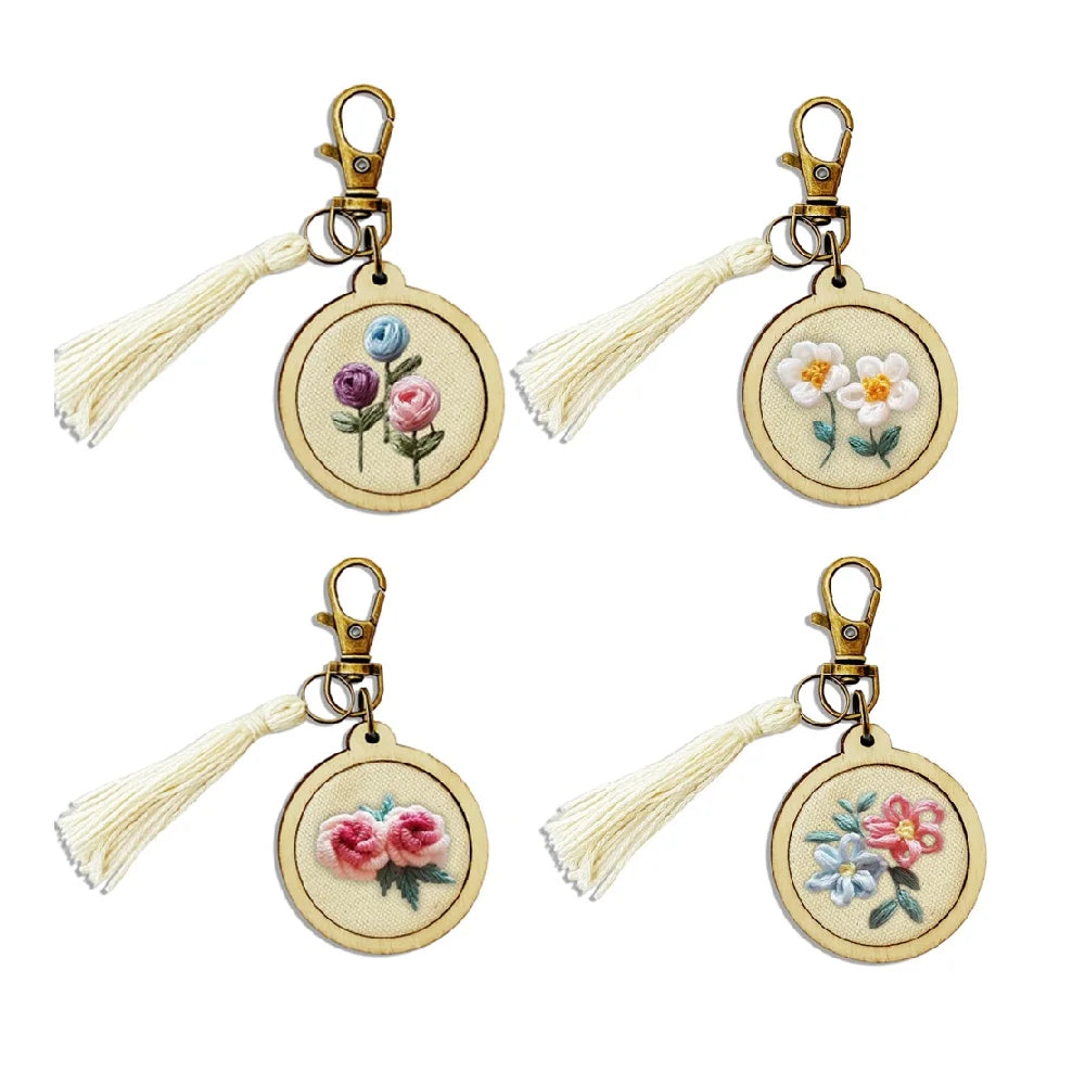 Mini Embroidery Keychain DIY Kit | Wooden Cross Stitch Frame Set