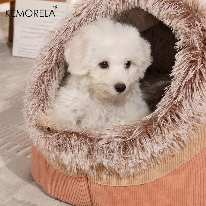 KEMORELA Plush Striped Cat & Dog Bed – Cozy Indoor Pet House