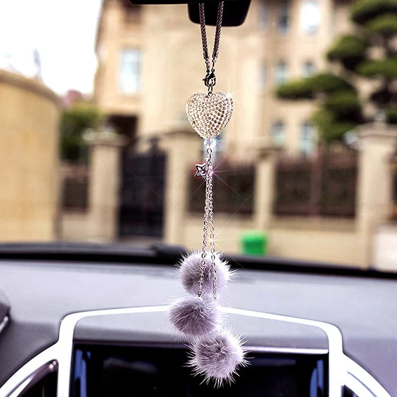 Rhinestone Crystal Plush Pendant Car Rearview Mirror Charm