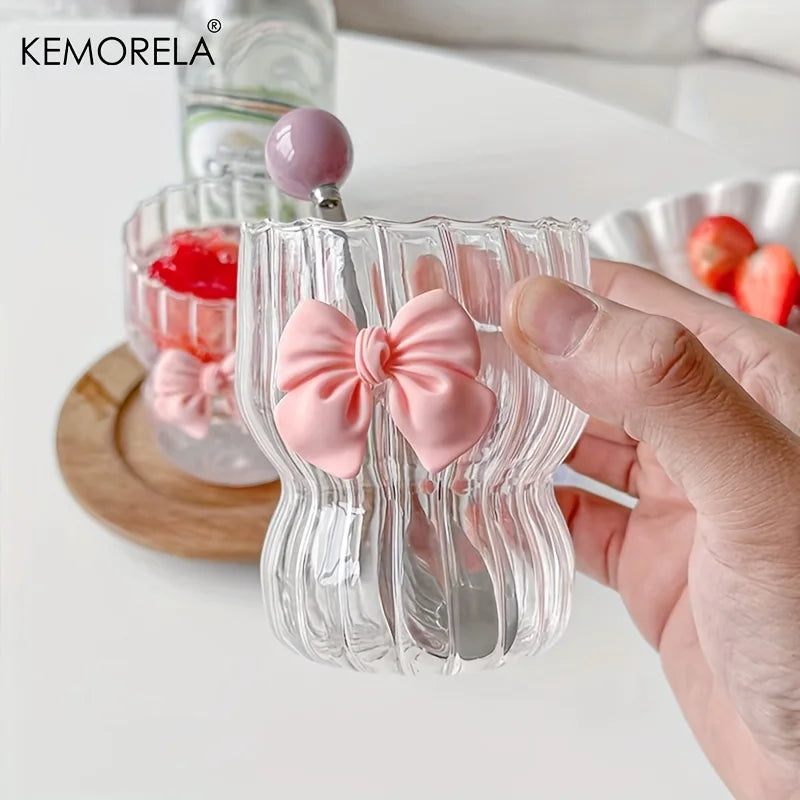 KEMORELA Bow Vintage Ripple Glass Cups 350ml – Set of 2/4/6