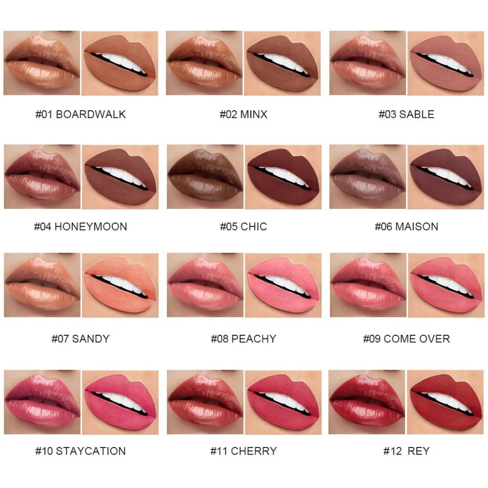 2-in-1 Matte Mirror Lip Gloss – Vegan Long-Lasting Lipstick