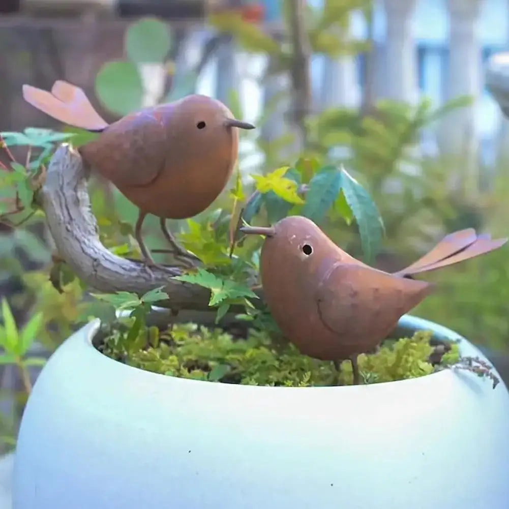 Retro Metal Bird Garden Sculptures – Iron Art Decor Set of 2